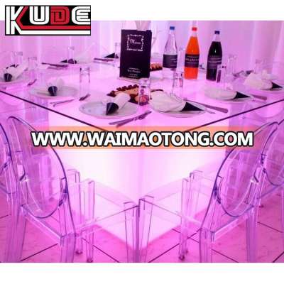 wedding event dining using led light up cube table with glass